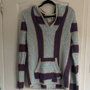 TNA Hooded Striped Sweater - Purple & Light Blue